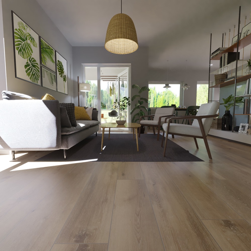 Repaired wood-look flooring in a hallway