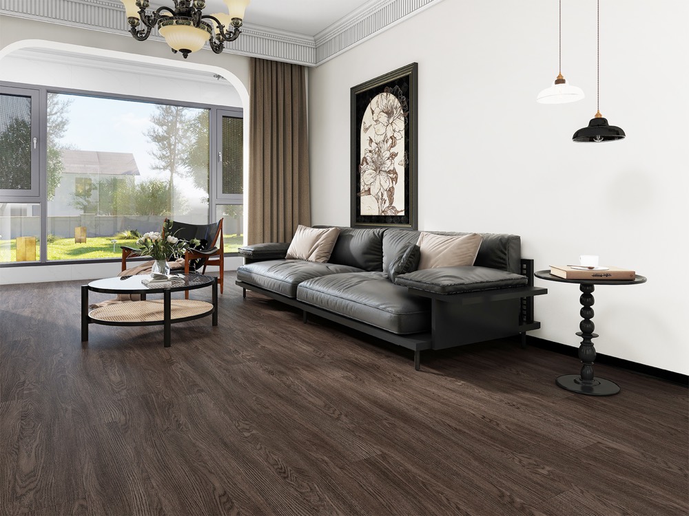Wide-plank commercial vinyl flooring in a bright open workspace